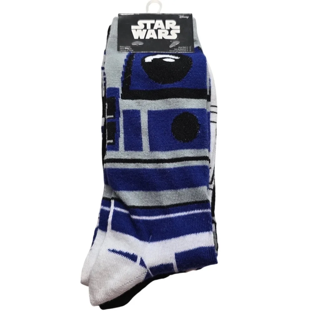 Star Wars R2-D2 Crew Socks 2 Pair Pack Blue Black Droid Sci-Fi Mens Size 6-12